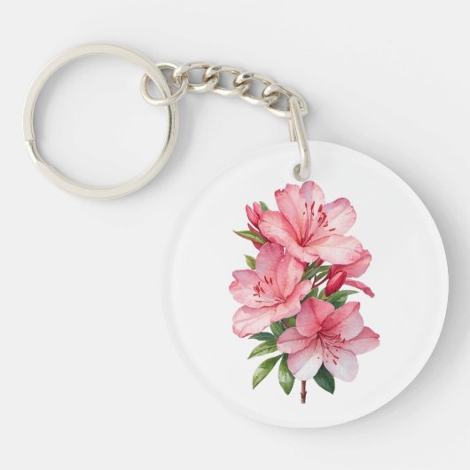ツツジの花の絵画水色 キーホルダー (正面)