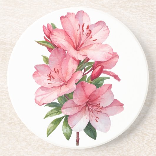 ツツジの花の絵画水色 コースター (正面)