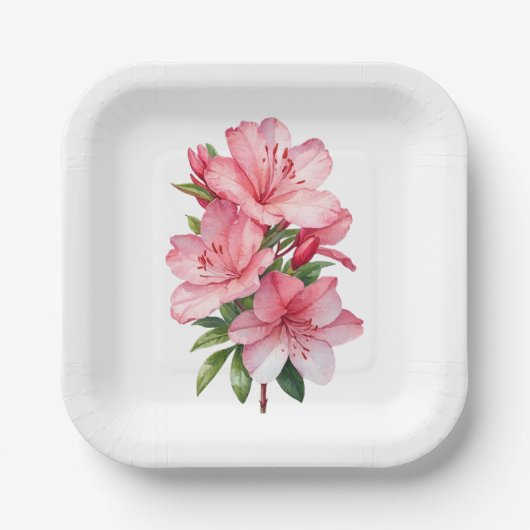 ツツジの花の絵画水色 ペーパープレート (正面)
