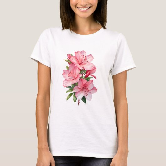 ツツジの花の絵画水色 Tシャツ (正面)