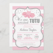 ツツバレリナシルバーピンクのクラシックベビーシャワー 招待状 (正面/裏面)