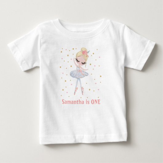ツツパーソナライズされたバレリーナファーストまたは任意の誕生日 ベビーTシャツ (正面)