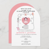 ツツ興奮バレリーナQRコード表示ベビーシャワー 招待状 (正面/裏面)