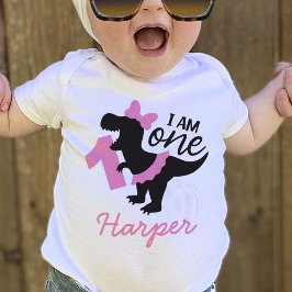 ツツTシャツ付き女の子1st誕生日の恐竜 ベビーTシャツ