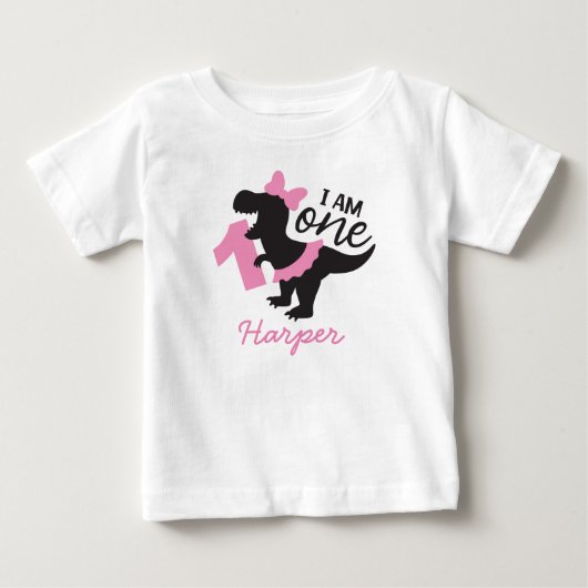 ツツTシャツ付き女の子1st誕生日の恐竜 ベビーTシャツ (正面)