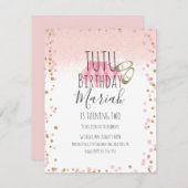 ツトゥガールズバースデーパーティーピンクフェイクグリッター 招待状 (正面/裏面)