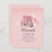 ツトゥガール誕生日ピンクフェイクグリッターバレリーナ 招待状 (正面/裏面)