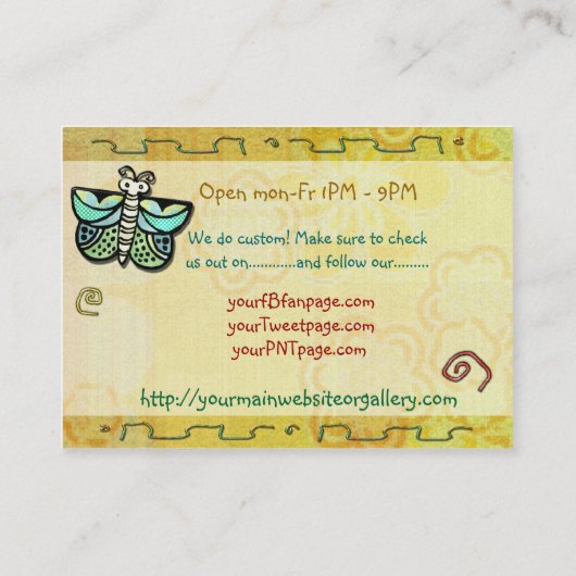 ツニバタフライフォーク美術工芸手作りトレーディング 名刺 (裏面)