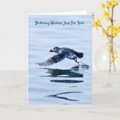 ツノメドリが付いているバースデー・カード カード (黄色い花)