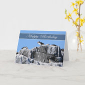 ツノメドリのバースデー・カード、wildelife カード (黄色い花)