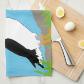 ツノメドリの海鳥 キッチンタオル (四つ折り)