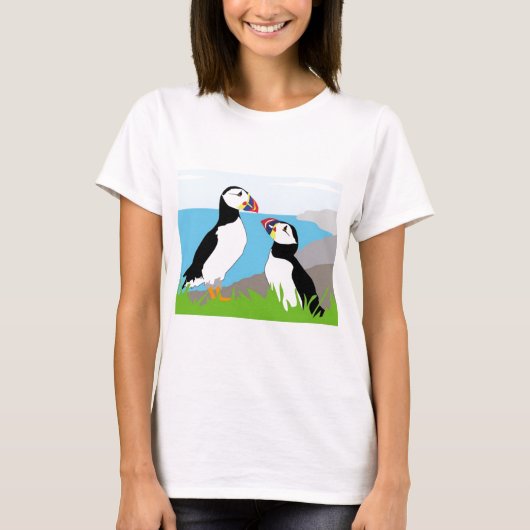 ツノメドリの海鳥 Tシャツ (正面)