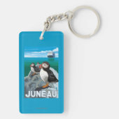 ツノメドリ及び遊航船-ジュノー、アラスカ キーホルダー (裏面)
