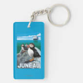ツノメドリ及び遊航船-ジュノー、アラスカ キーホルダー (裏面)