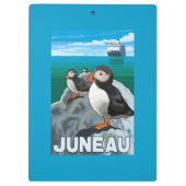 ツノメドリ及び遊航船-ジュノー、アラスカ クリップボード (裏面)