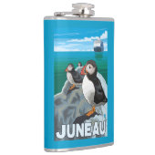 ツノメドリ及び遊航船-ジュノー、アラスカ フラスク (右)