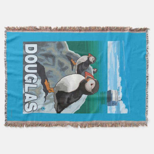 ツノメドリ及び遊航船-ダグラス、アラスカ スローブランケット (正面)