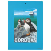 ツノメドリ及び遊航船- Cordova、アラスカ クリップボード (裏面)