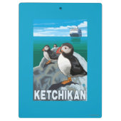 ツノメドリ及び遊航船- Ketchikan、アラスカ クリップボード (裏面)