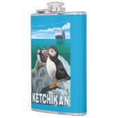 ツノメドリ及び遊航船- Ketchikan、アラスカ フラスク (左)