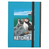 ツノメドリ及び遊航船- Ketchikan、アラスカ iPad Airケース (正面(閉時))