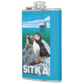 ツノメドリ及び遊航船- Sitka、アラスカ フラスク (左)