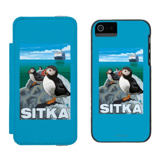 ツノメドリ及び遊航船- Sitka、アラスカ Incipio iPhoneウォレットケース (並び)
