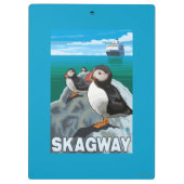 ツノメドリ及び遊航船- Skagway、アラスカ クリップボード (裏面)