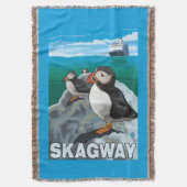 ツノメドリ及び遊航船- Skagway、アラスカ スローブランケット (正面縦)