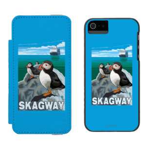 ツノメドリ及び遊航船- Skagway、アラスカ iPhone SE/5/5sウォレットケース