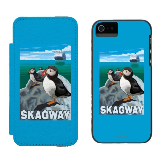 ツノメドリ及び遊航船- Skagway、アラスカ Incipio iPhoneウォレットケース (並び)
