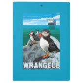 ツノメドリ及び遊航船- Wrangell、アラスカ クリップボード (裏面)