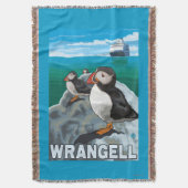 ツノメドリ及び遊航船- Wrangell、アラスカ スローブランケット (正面縦)