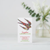 ツバお洒落メの鳥とカラフル春の花 名刺 (スタンド正面)