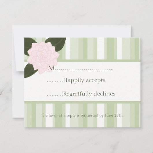 ツバキおよびストライプな結婚RSVPカード 出欠カード (正面)