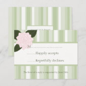 ツバキおよびストライプな結婚RSVPカード 出欠カード (正面/裏面)