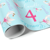 ツバキの水彩画のバレエの白鳥の第4誕生日の覆い ラッピングペーパー (ロールコーナー)