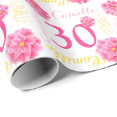 ツバキの水彩画の花の名前の第30誕生日の覆い ラッピングペーパー (ロールコーナー)