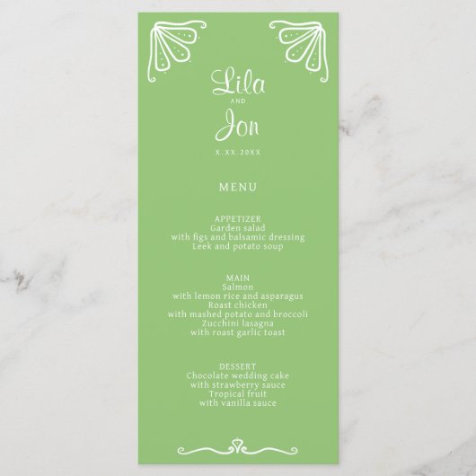 ツバパーソナライズされたース結婚メニュー メニュー (正面)