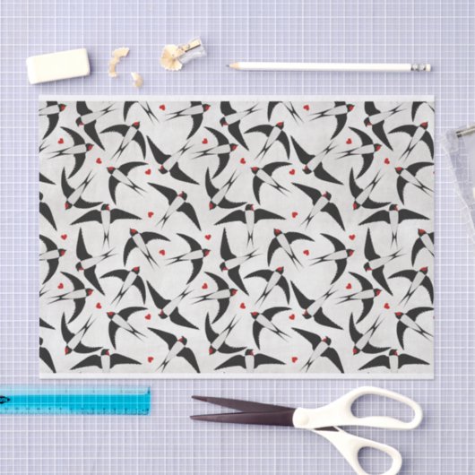 ツバメかわいらしの鳥の飛んでいる模様 薄葉紙 (クラフト)