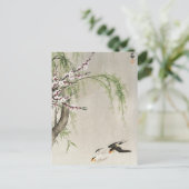 ツバメが飛ぶ大原湖村鳥日本の芸術 ポストカード (スタンド正面)