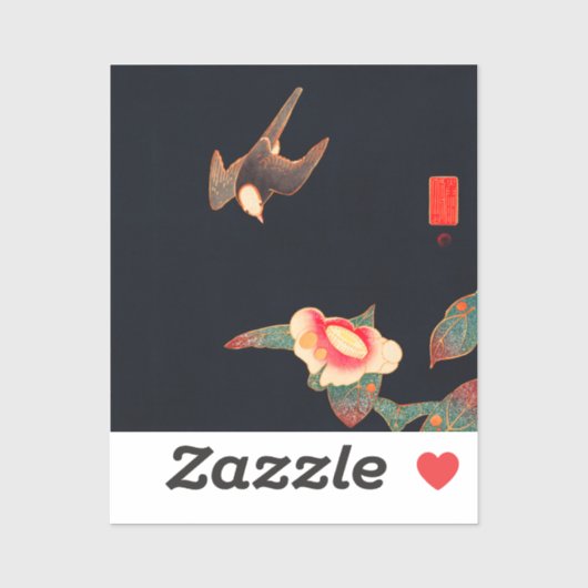 ツバメとツバキ花ヴィンテージ日本の鳥 シール (シート)