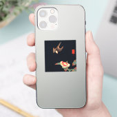 ツバメとツバキ花ヴィンテージ日本の鳥 シール (スマートフォン)