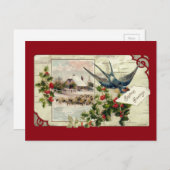 ツバメとヒツジのビンテージクリスマス シーズンポストカード (正面/裏面)