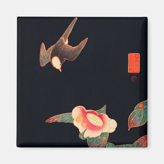 ツバメと椿（1900年）伊藤若冲 マグネット (正面)