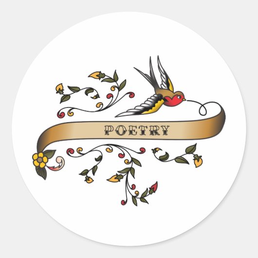 ツバメと詩でスクロール ラウンドシール (正面)