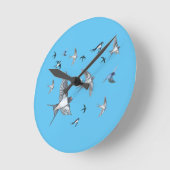 ツバメの群飛んでいるれ ラウンド壁時計 (傾斜)