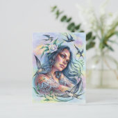 ツバメの葉書と一緒に行く夏の喜び鳥 ポストカード (スタンド正面)