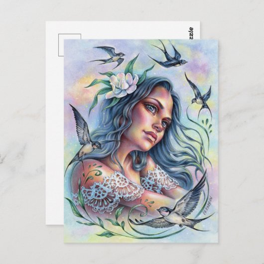 ツバメの葉書と一緒に行く夏の喜び鳥 ポストカード (正面/裏面)