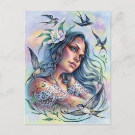 ツバメの葉書と一緒に行く夏の喜び鳥 ポストカード